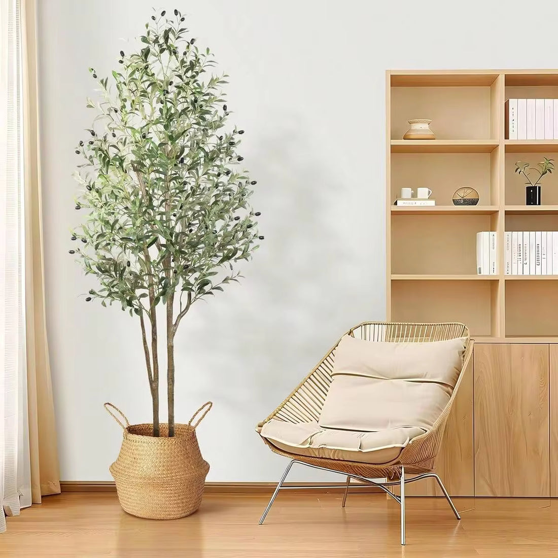 ALUPSSUC Artificial Olive Tree - 4-7FT(48in-84in) Tall Faux Silk Plant With Natural Wood Trunk & Lifelike Fruits - Perfect For Modern Home, Office, Living Room Floor Decor