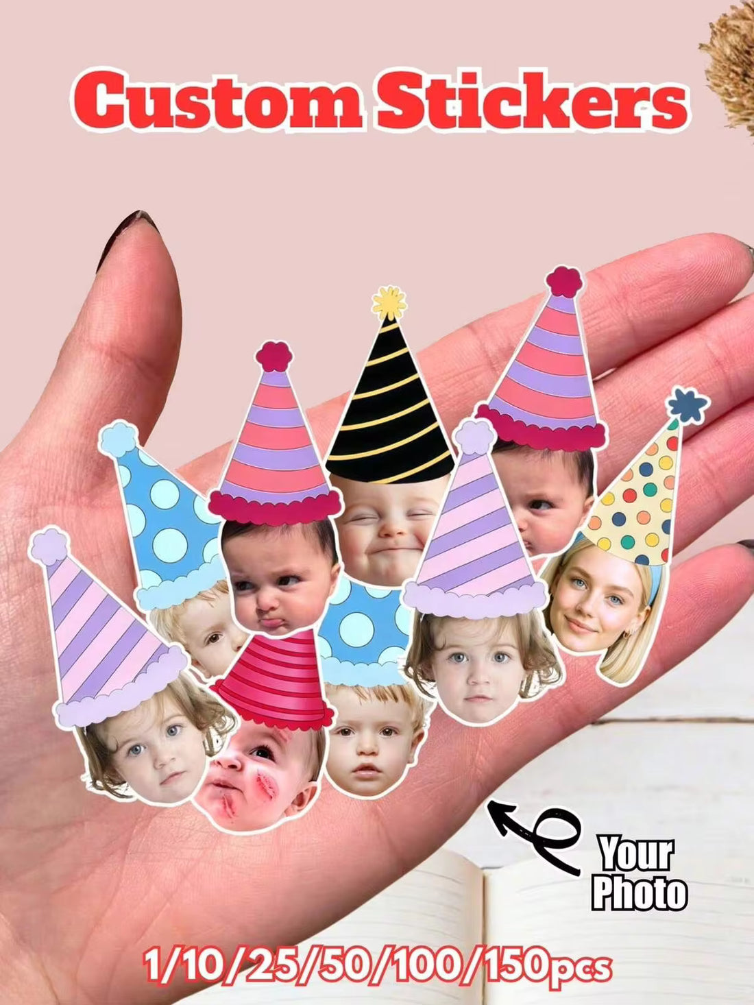 1/10/25/50/100/150pcs Customized Photo Stickers, Personalized Birthday Party Decoration Stickers, Personalized Photo Stickers, Bachelorette Party Favors, Multi-Functional, Decorative, Reusable, Exquisite, Fashionable, High Quality, Colorful, Modern