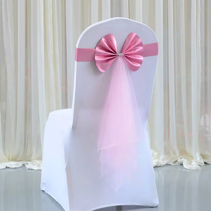 10pcs Pre-Tied Chair Bows With Tulle Tails, No-Tie Chair Sashes For Wedding, Party, Banquet, Reception & Event Decor